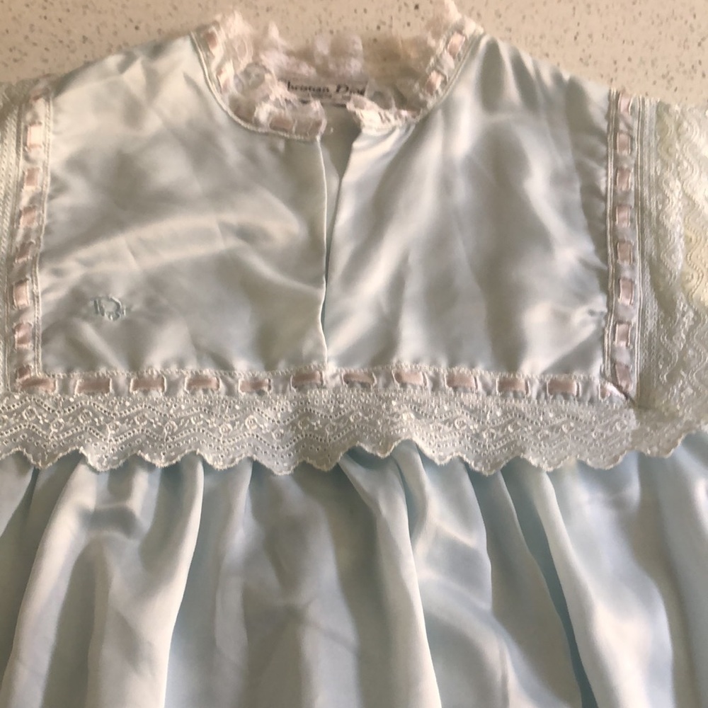 Vintage Christian Dior light blue satin lace night gown - Picture 3 of 11